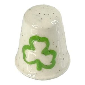 VTG Irish CLOVER THIMBLE Sewing Accessory Ceramic Ash Glazed Good Luck Shamrock